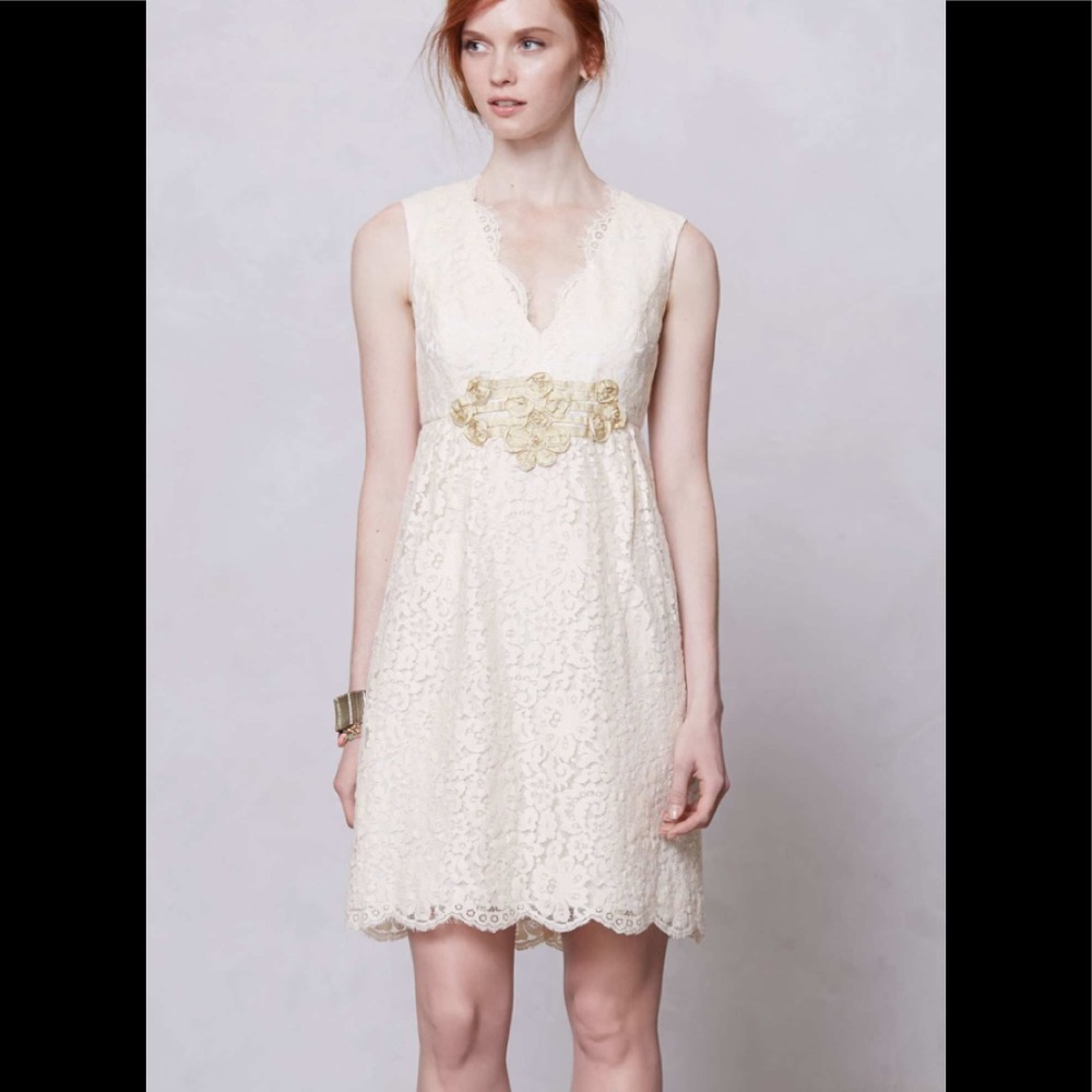 Anna Sui Anthropologie cream and gold dress